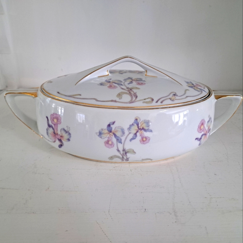 Vintage Floral Bohemian Czecho-slavkia Porcelain Tureen with lid